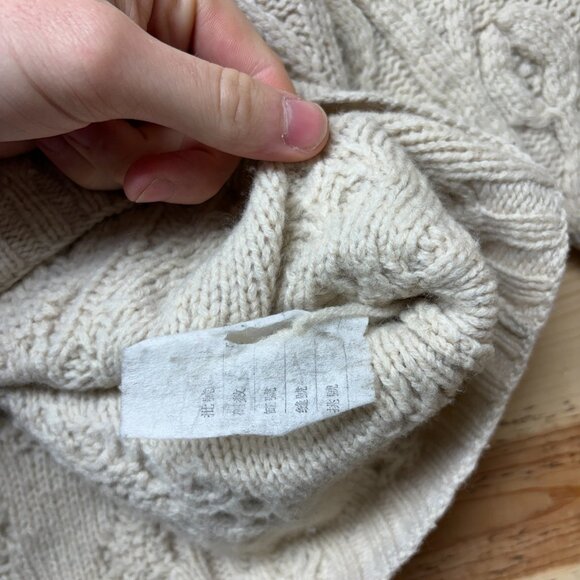 Vintage Banana Republic Sweater Mens Medium Cream Wool Fisherman Chunky Knit - Picture 10 of 13